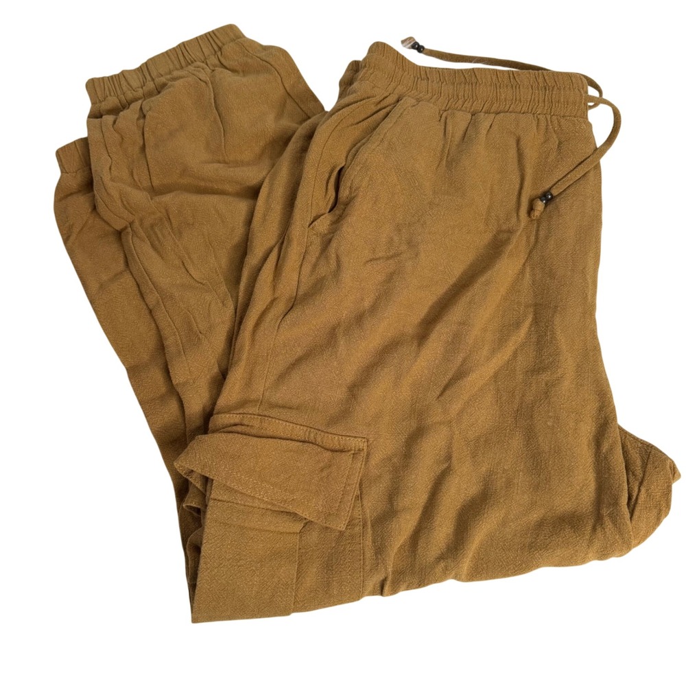 Gentle Fawn Women Brown Cargo Jogger Pants‎ Elastic Waist Drawstring Size Medium
